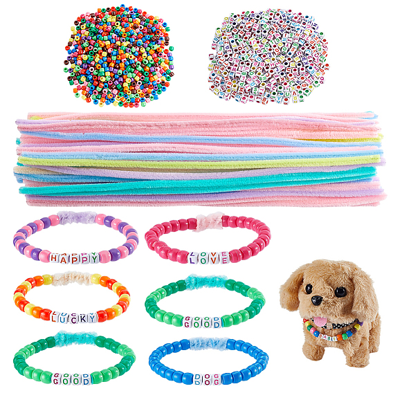 DIY Plush Sticks, Chenille Stems, with Acrylic & Plastic Beads