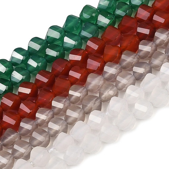 Природный агат бисер нитей, окрашенная и подогревом, граненые, твист