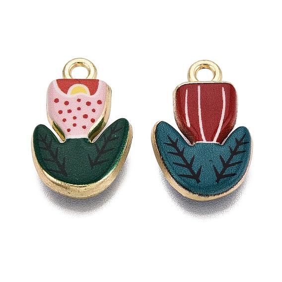Printed Alloy Pendants, Rack Plating, Flower Charms, Cadmium Free & Nickel Free & Lead Free, Golden