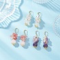 3 Pairs 3 Styles Gemstone Beaded Chip Dangle Earrings, with Brass Earring Hooks, Golden