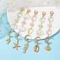 304 Stainless Steel Sea Animals Pendant Decorations, Glass Octagon & Sun/Moon Brass Link and Lobster Claw Clasps Charms