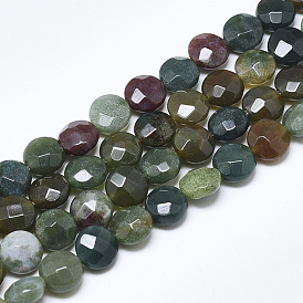 Natural Indian Agate Beads Strands, Faceted, Flat Round