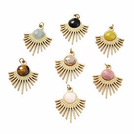 Natural Gemstone Pendants, with Ion Plating(IP) Golden Tone 304 Stainless Steel Findings, Dyed & Heated, Sun