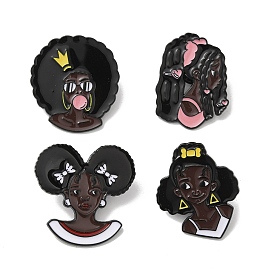 Human Girl Enamel Pins, Black Alloy Brooch for Backpack Clothes