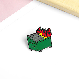 Flaming Trash Can Pin: Unique Alloy Brooch for Creative Style Statement