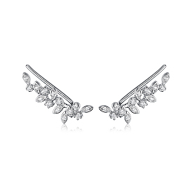 Pendientes de clip con hoja de circonita cúbica transparente y micropavé de plata de ley