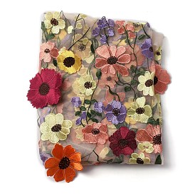 Tela de encaje de tul de poliéster con flores bordadas de estilo étnico, accesorios de la ropa