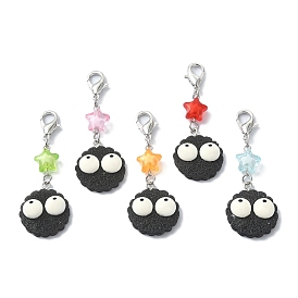 Biscuits with Eyes Opaque Resin Pendant Decorations, Transparent Star Acrylic Beads and Alloy Lobster Claw Clasps Charm