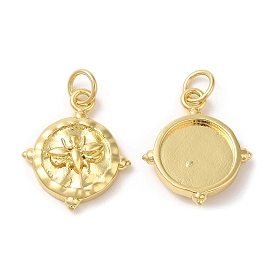 Eco-Friendly Brass Pendants, with Jump Ring, Lead Free & Cadmium Free, Flat Round with Bee Charm
