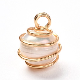 Colgantes naturales de perlas cultivadas de agua dulce, con alambre de cobre ecológico bañado en oro real 18 k, rondo