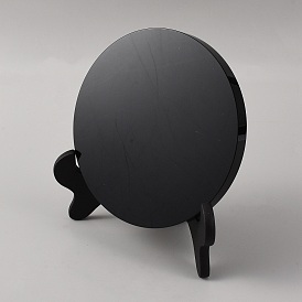 Espejo de adivinación redondo de obsidiana negra natural con soporte de plástico., Para la decoración del hogar y la meditación.