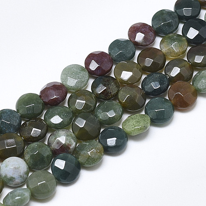 Natural Indian Agate Beads Strands, Faceted, Flat Round