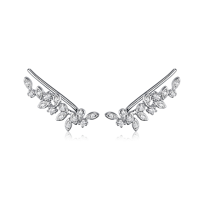 Pendientes de clip con hoja de circonita cúbica transparente y micropavé de plata de ley