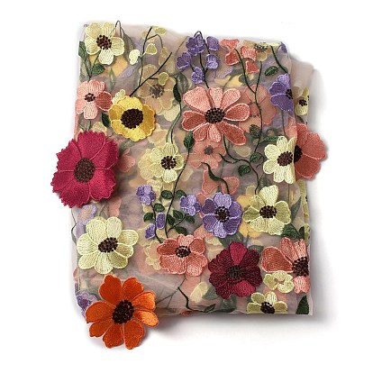Ethnic Style Embroidered Flowers Polyester Tulle Lace Fabric, Garment Accessories