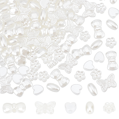 400 pcs 5 style abs en plastique imitation perles de perles, formes mixtes