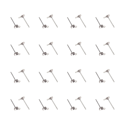 304 Stainless Steel Stud Earring Findings, with Loop