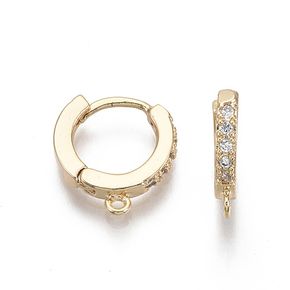 Латунные серьги-кольца из микро-паве с фианитами, с горизонтальной петлей, без никеля , кольцо, прозрачные