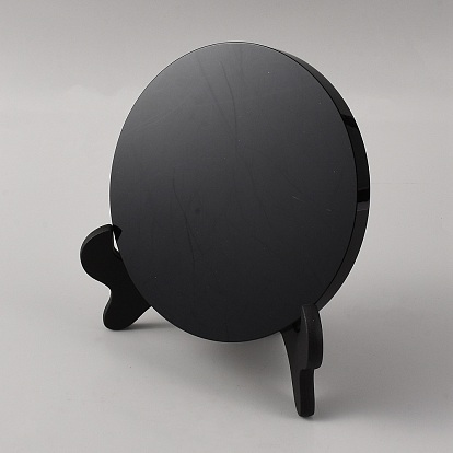 Espejo de adivinación redondo de obsidiana negra natural con soporte de plástico., Para la decoración del hogar y la meditación.
