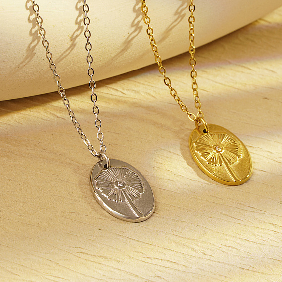 Модные 304 ожерелья из нержавеющей стали с подвеской в виде овала и листьев лотоса для ежедневного ношения у женщин.