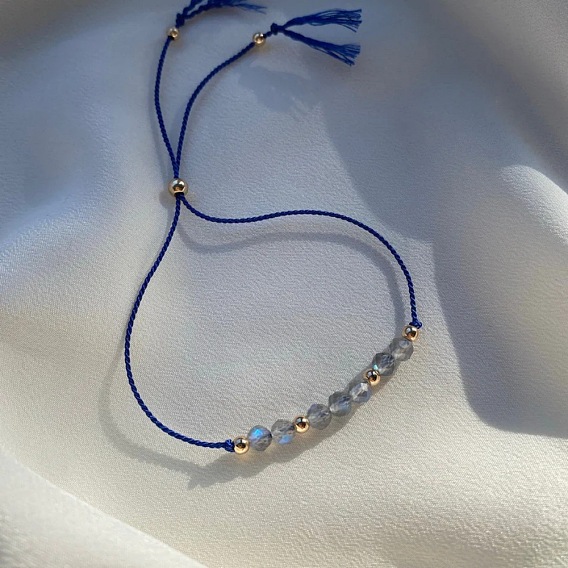 Регулируемые браслеты-слайдеры с натуральными драгоценными камнями и латунными бусинами для женщин, круглые, с нейлоновым шнуром