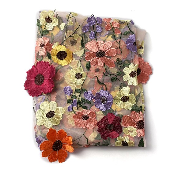 Ethnic Style Embroidered Flowers Polyester Tulle Lace Fabric, Garment Accessories