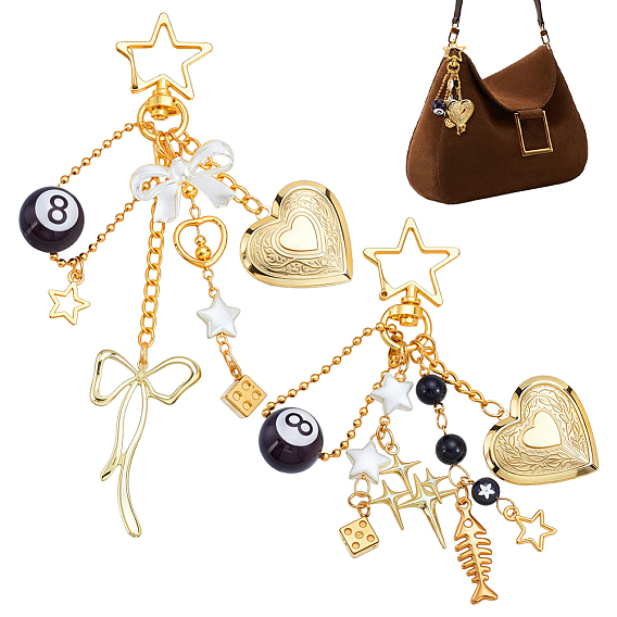 2OPcs 304 Stainless Steel & Alloy & Acrylic Pendant Decorations, with Iron Chain and Alloy Swivel Lobster Clasps