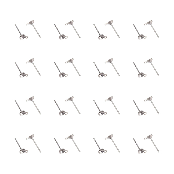 304 Stainless Steel Stud Earring Findings, with Loop