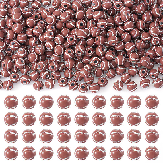 300 шт. акриловые непрозрачные европейские бусины с распылительной печатью, бусины с большим отверстием, бейсбол