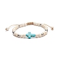 Synthetic Turquoise(Dyed) & Magnesite Braided Bead Bracelet with Cross, Gemstone Jewelry for Women