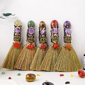 Natural Gemstone Witch Brooms, for Home Office Feng Shui Ornament