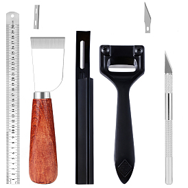 Набор инструментов для резьбы по коже из высокоуглеродистой стали, включая линейку, долото, кожаный скивер и скиверский нож, нож для лепки, лезвия