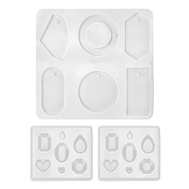 3Pcs Geometry/Teardrop/Heart Pendant & Links Silicone Molds, Resin Casting Molds, for Epoxy Resin Earring Jewelry Making