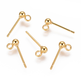 304 Stainless Steel Stud Earring Findings, with Loop, Ball