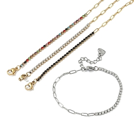 304 Браслеты из нержавеющей стали в виде цепочки из скрепки и цепочки со стразами для женщин, квадратный