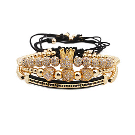 Sparkling Zirconia Crown Bracelet with Adjustable Weave - 10 Beads Included