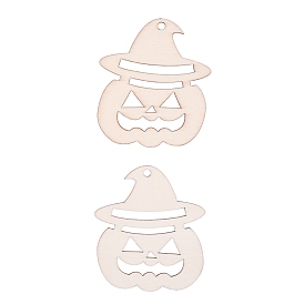 Calabaza jack-o'-lantern forma halloween recortes de madera en blanco adornos, para decoración colgante de halloween, manualidades para niños suministros de fiesta de bricolaje