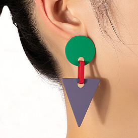 Geometric color stitching fashion simple pendant earrings