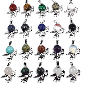 Gemstone Pendants, Antique Silver Plated Alloy Angel Charms