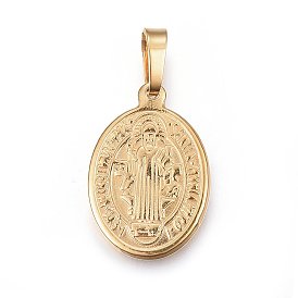 201 Stainless Steel Pendants, Oval with Saint Benedict Medal