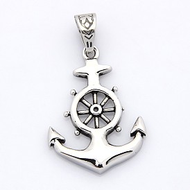 Retro 304 Stainless Steel Pendants, Anchor, 44x32x5mm, Hole: 7x10mm
