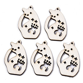 Unfinished Natural Poplar Wood Pendants, Laser Cut Wood Shapes, Cat with Star