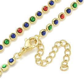 Brass Enamel Square Link Chain Necklaces, Real 18K Gold Plated, Lead Free & Cadmium Free & Nickel Free, Long-Lasting Plated