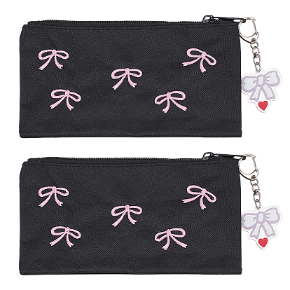 Пеналы из холста и полиэстера, с акриловым подвесным декором, нейлоновые пеналы на молнии, прямоугольник с бантом шаблон