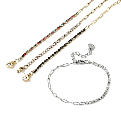 304 Браслеты из нержавеющей стали в виде цепочки из скрепки и цепочки со стразами для женщин, квадратный