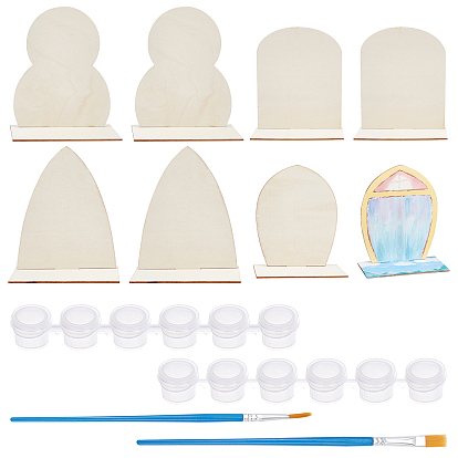 DIY Painting & Drawing Kits, Including Wooden Painting Molds, Plastic 6 Pots Mini Empty Paint Cups with Lids and Plastic Paint Brushes Pens