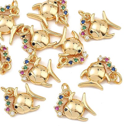 SHEGRACE Brass Colorful Cubic Zirconia Charms, Fish Charms, Cadmium Free & Lead Free & Nickel Free