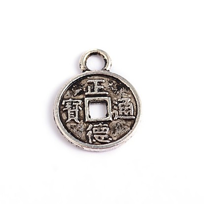 Tibetan Style Alloy Coin Pendants, Lead Free & Cadmium Free, 13x10x1mm, Hole: 2mm
