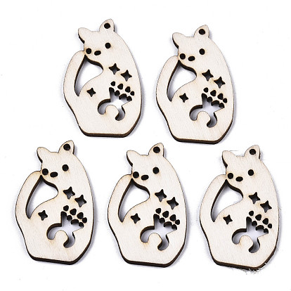 Unfinished Natural Poplar Wood Pendants, Laser Cut Wood Shapes, Cat with Star