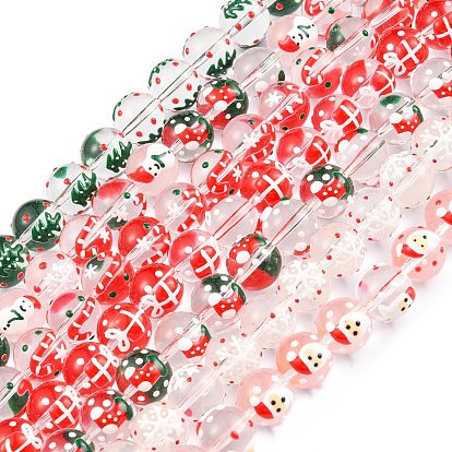 Рождественская тема ручной работы бусины лэмпворк нити, с эмалью, круглые