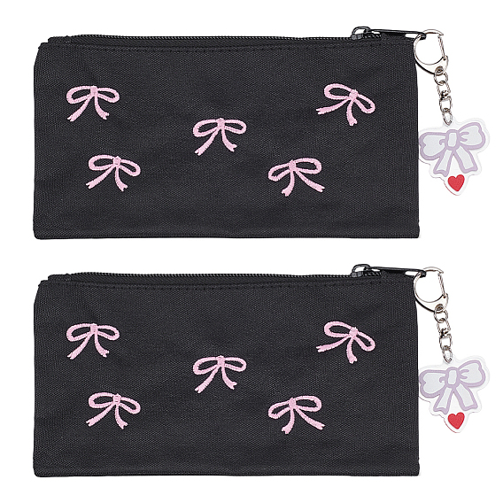 Пеналы из холста и полиэстера, с акриловым подвесным декором, нейлоновые пеналы на молнии, прямоугольник с бантом шаблон